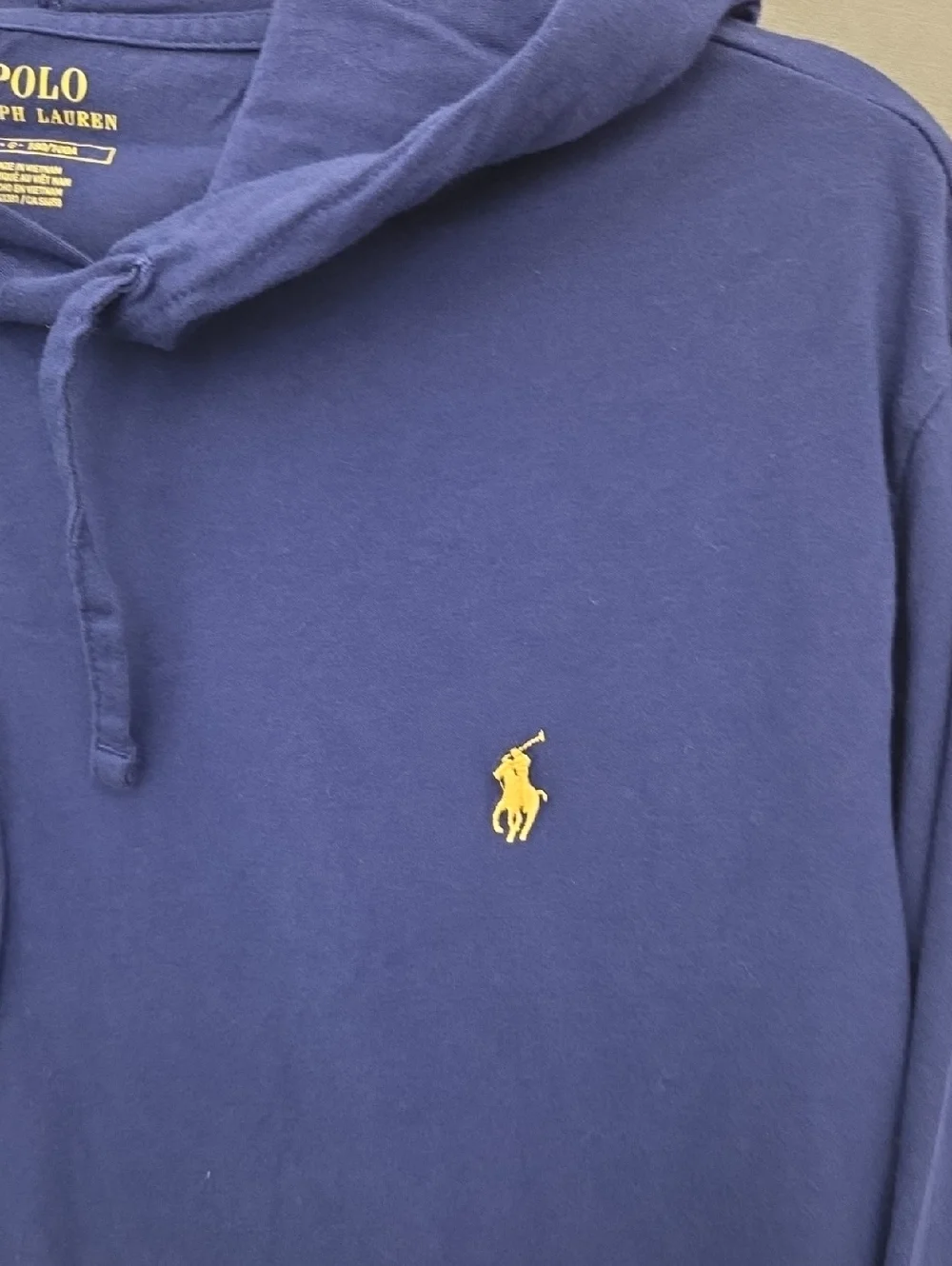 Polo Ralph Lauren Navy Lightweight Cotton Long-Sleeve Hooded T Yellow Pony Logo